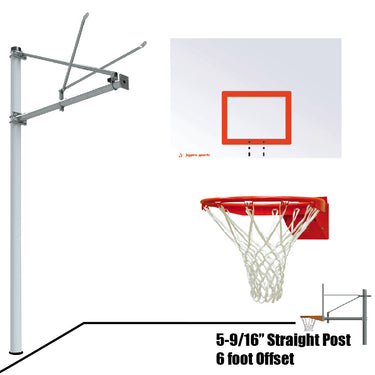 Basketball System - Straight Post (5-9/16 in. Pole with 6 ft. Offset) - 60 in. Steel Backboard - Flex Rim Goal